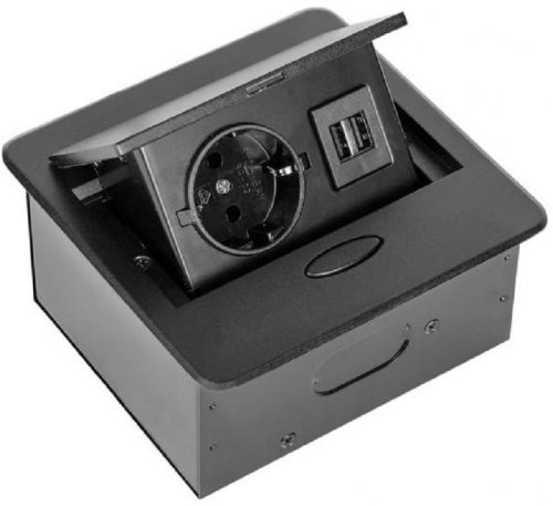 Розетка встраеваемая полуавтоматическая Sete 1-м.+2xUSB 138х108х67мм черный картинка